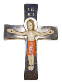 Holzschnitzerei -Kruzifix, romanisch-
